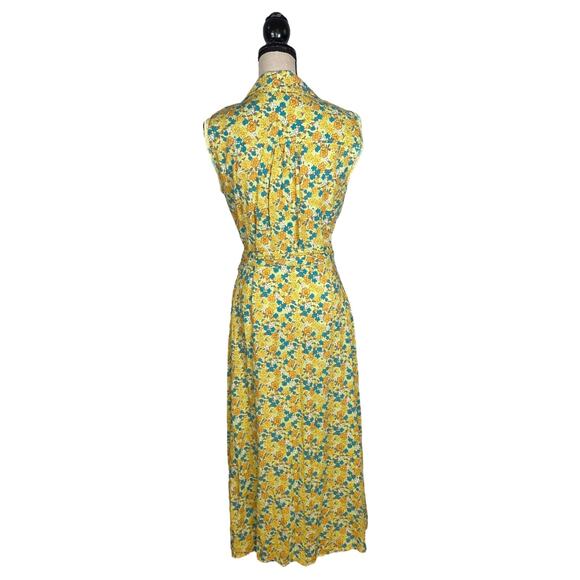 Urban Outfitters Yellow Floral Linen Sleeveless Wrap Midi Dress   Size: M - Picture 3 of 4